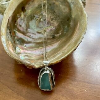 Sterling silver aqua sea glass necklace