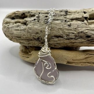 Lavender sea glass wire wrapped necklace