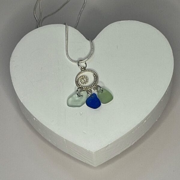 Sterling silver sea glass spiral, heart