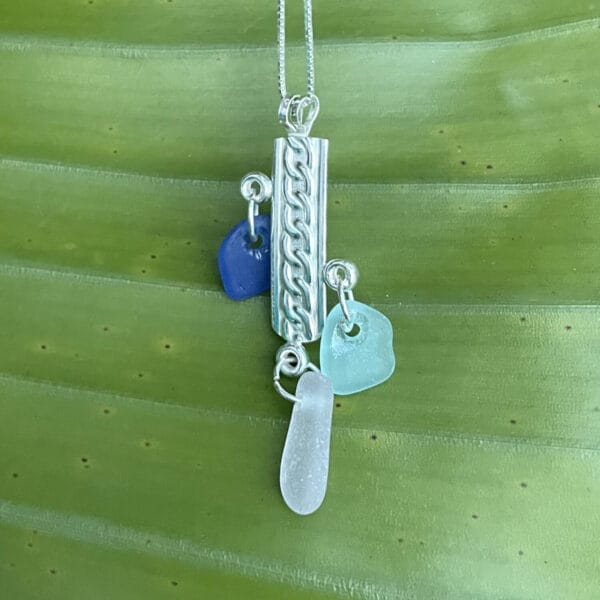 3 piece Sea glass necklace on silver bar