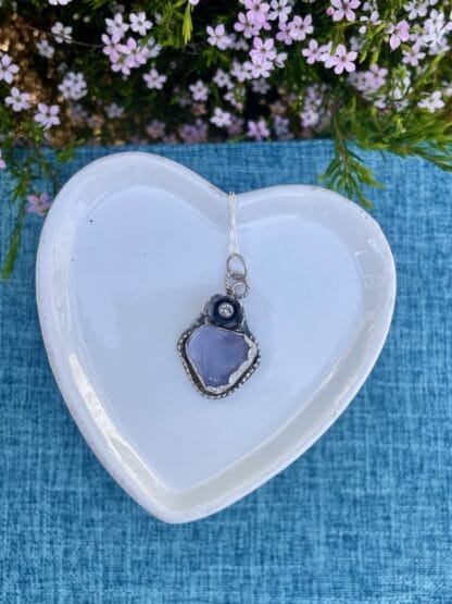 Lavender heart sea glass necklace
