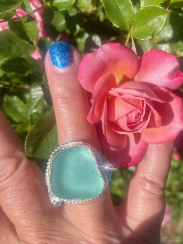 Double Band Aqua Sea Glass RIng