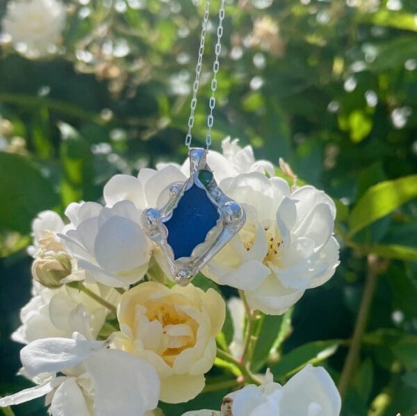 Beautiful blue sea glass necklace, view