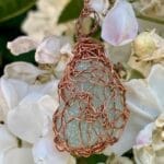 Sea Foam Sea Glass Necklace in Copper Crocheted Wire, view