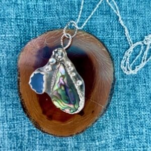 Abalone and sea glass necklace,close up