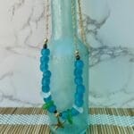 Green and white  sea glass necklace withstarfish charm