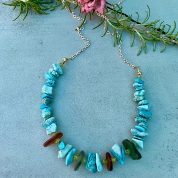 Sea glass necklace with turquoise