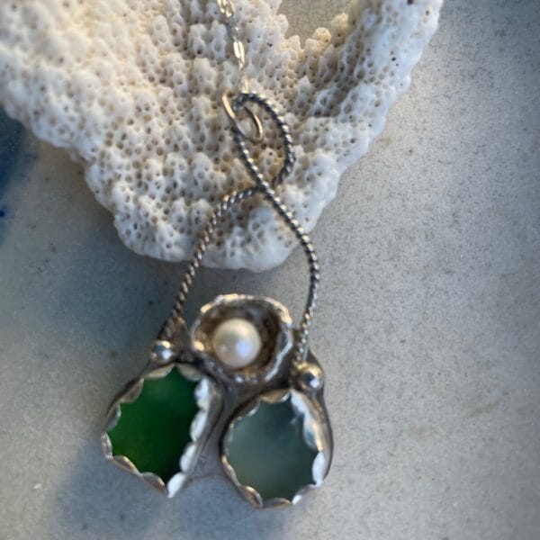 Sea glass and Pearl Silver Necklace