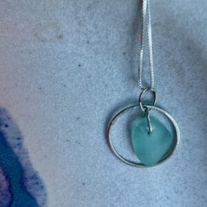 Sea Foam Sea Glass in Silver Circle