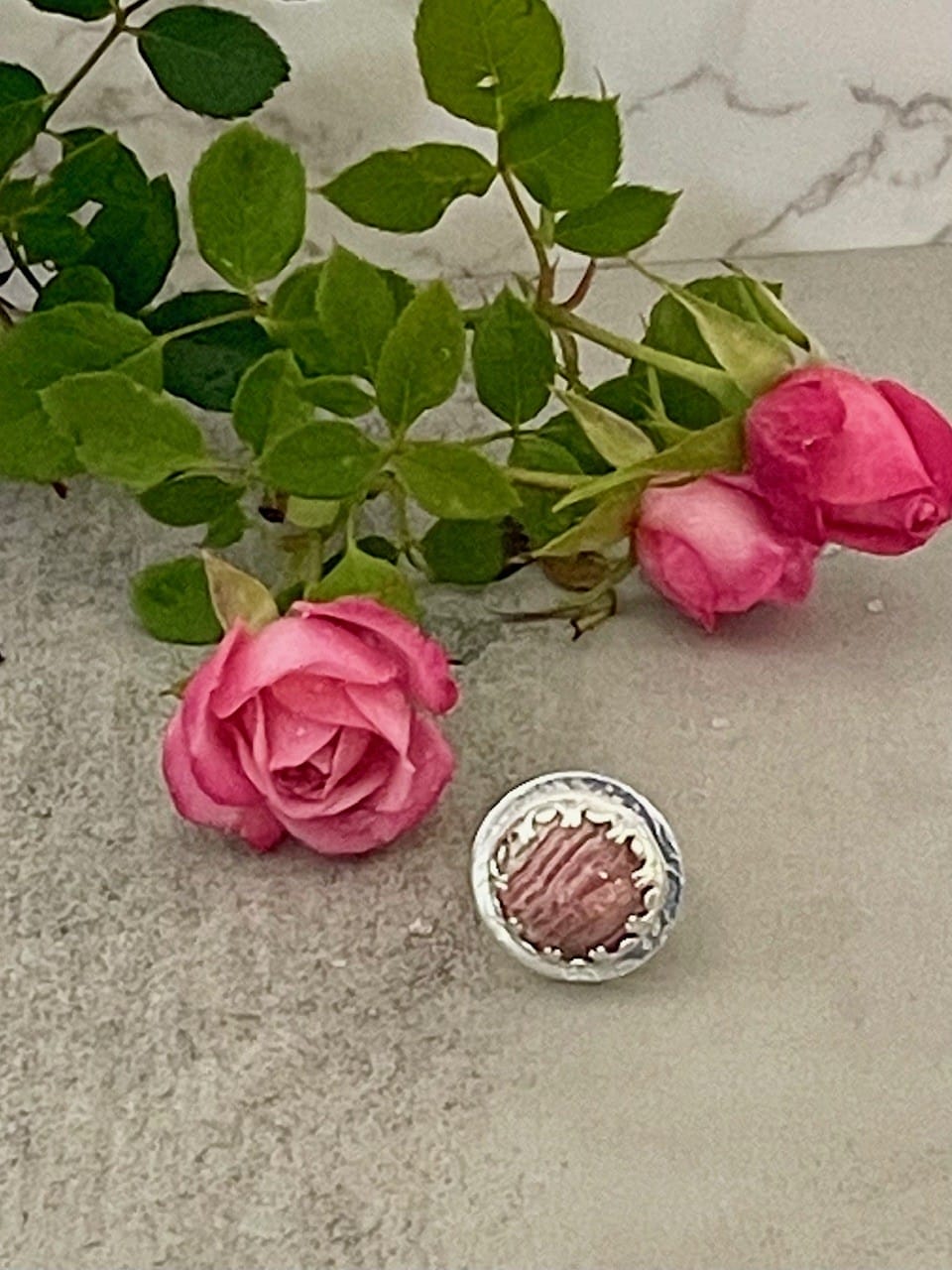 Rhodochrosite silver ring