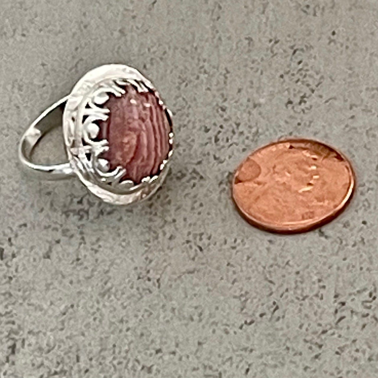 Rhodochrosite silver ring, size