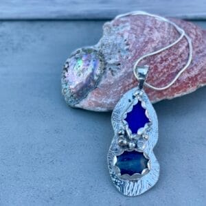 Blue Sea Glass Kyanite Silver Necklace