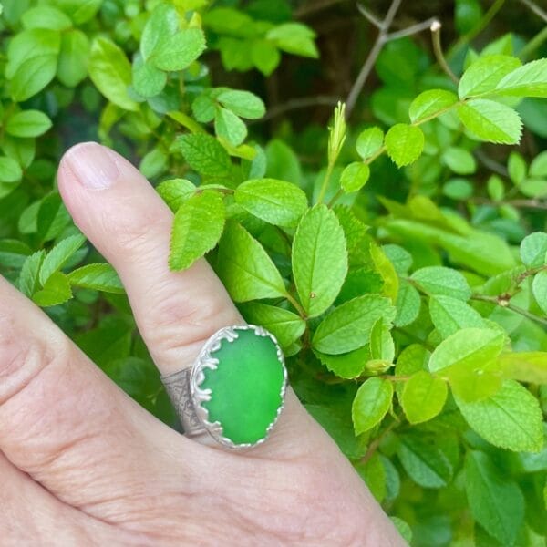 Green Sea Glass Ring with Celtic band