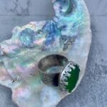 Celtic Patterned Green Sea Glass Ring, side view