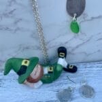 Celtic sea glass necklace & earrings, leprechaun