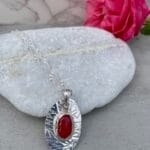 Pink Chalcedony Textured Silver Necklace - Image 3