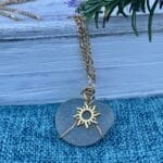 White Sea Glass Pendant with Gold Sun