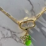 Green Sea Glass Celtic Cross Necklace, hanging