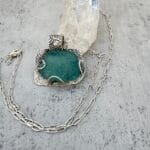 Aqua Sea Glass in Silver Necklace, natural lighting