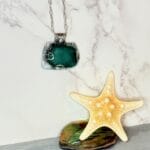 Aqua Sea Glass in SIlver Necklace, hanging