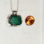 Aqua Sea Glass in Silver Necklace, scale