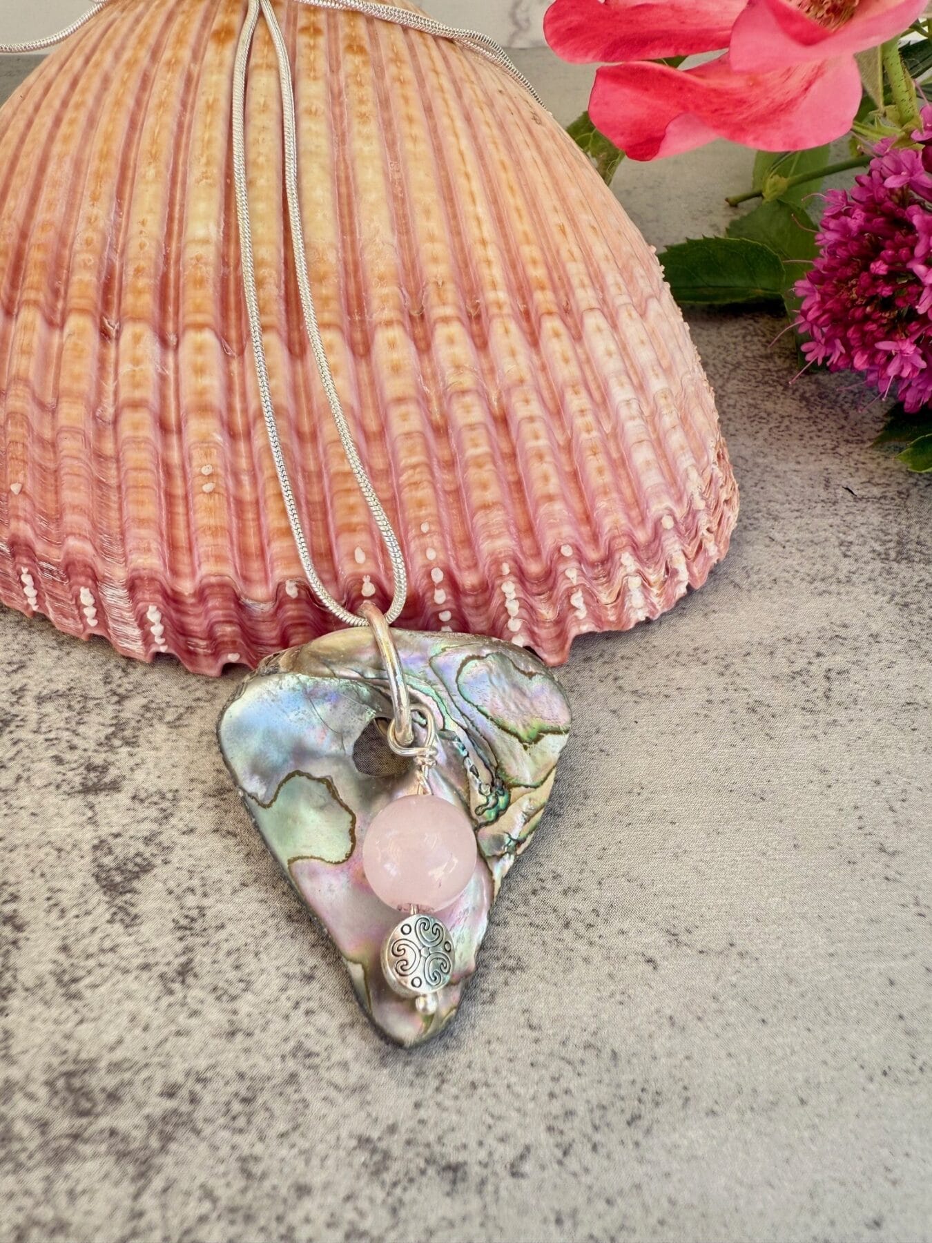 Abalone and Rose Quartz Necklace - Image 4