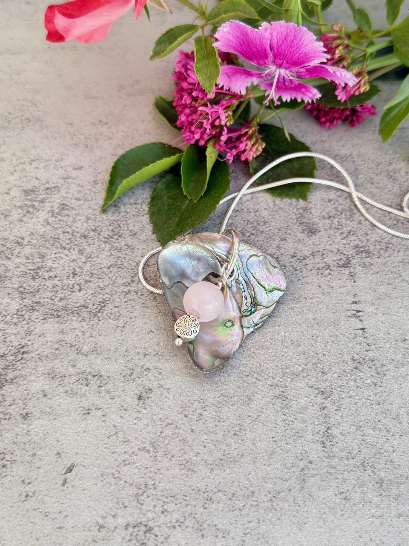 Abalone and Rose Quartz Necklace - Image 3