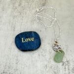 Sea Glass and Silver Clam Shell Necklace, view