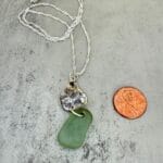 Sea Glass and Silver Clam Shell Necklace, size