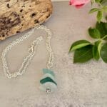 Aqua layered Sea Glass Necklace, flat view
