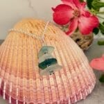 Aqua layered Sea Glass Necklace, on shell