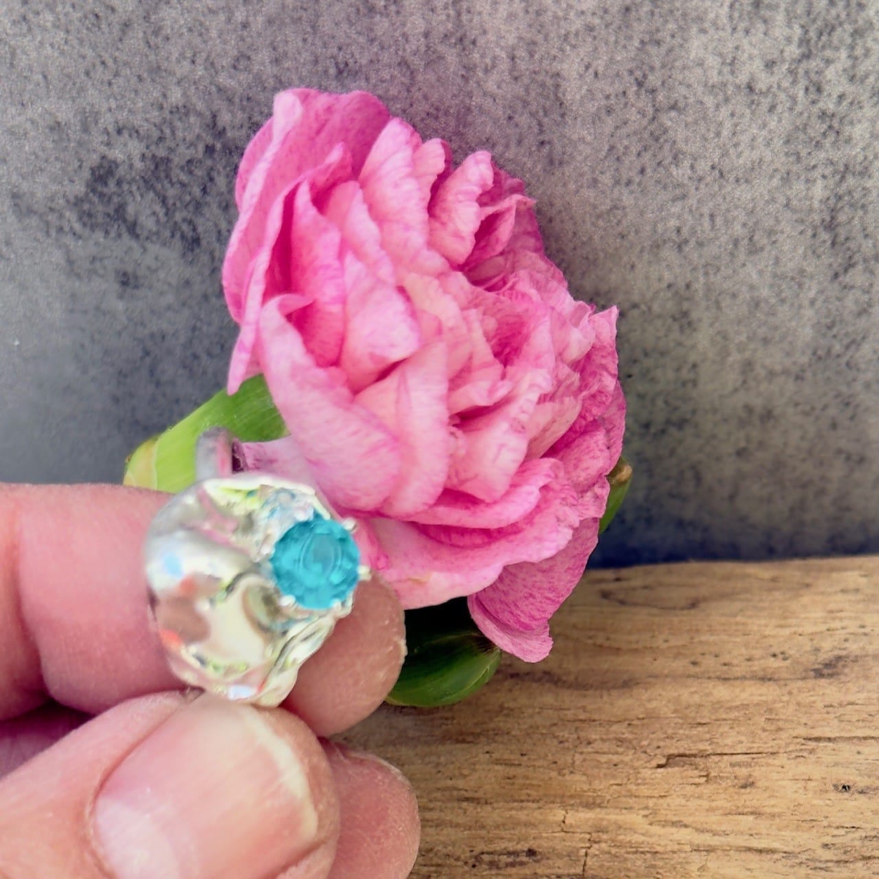 Sterling SIlver Cast Paraiba Tourmaline Ring, scale
