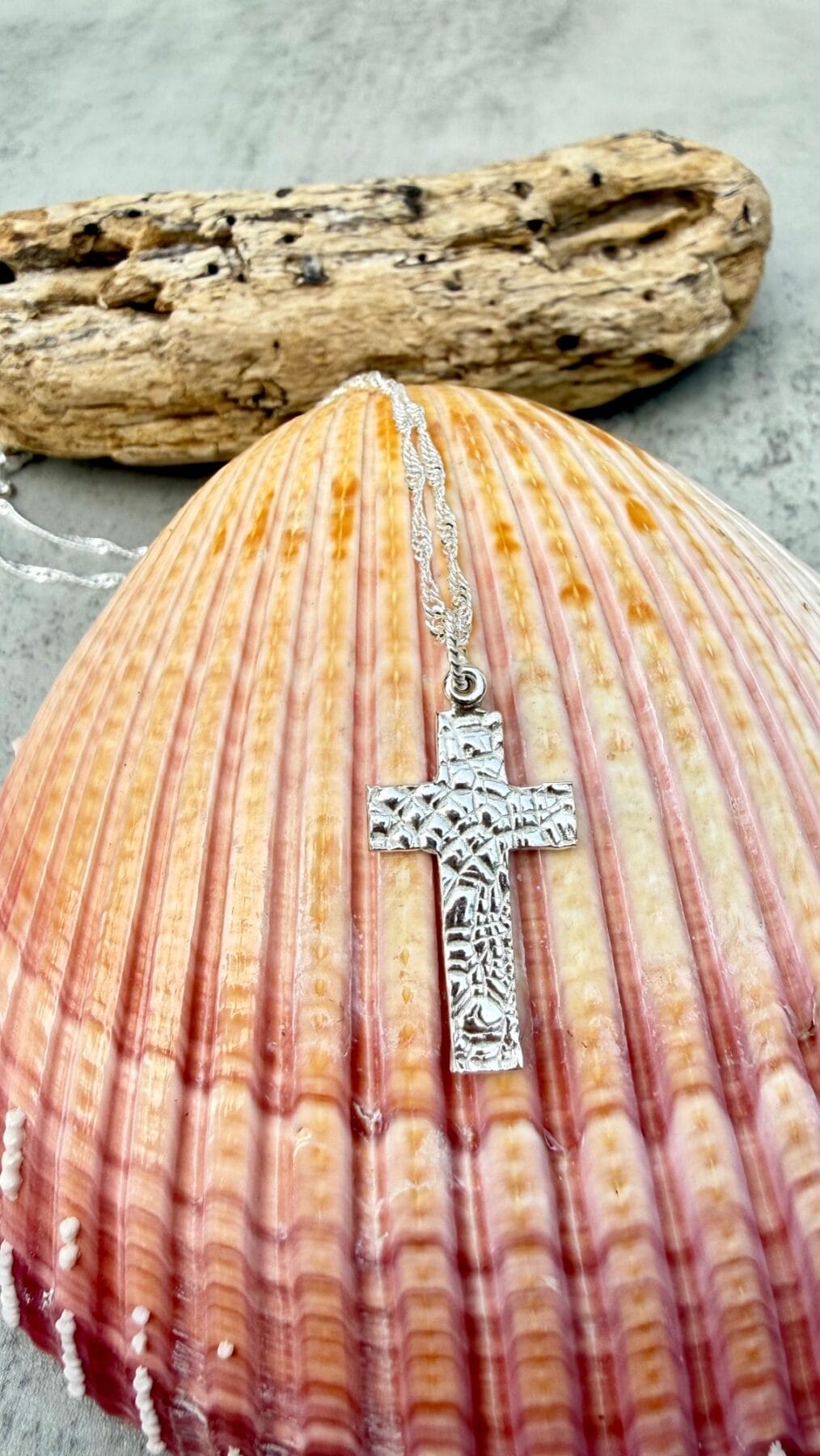 Fine Silver Textured Cross Necklace